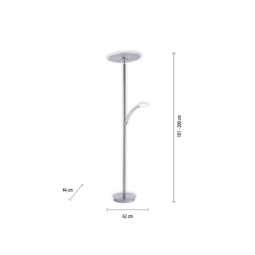 Paul Neuhaus 673-55 - Lampadaire sur pied LED dimmable ARTUR 2xLED/21W/230V+LED/6W chrome brillant