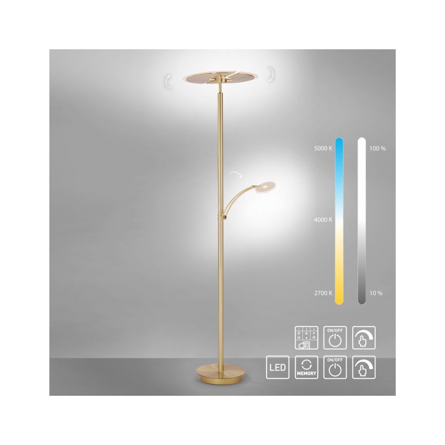 Paul Neuhaus 673-60 - Lampadaire LED dimmable ARTUR 2xLED/21W/230V+LED/6W doré