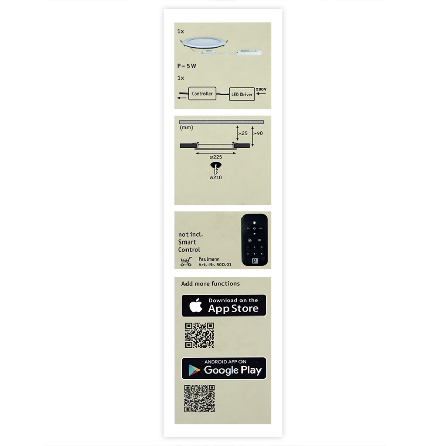 Paulmann 50027 - LED RGBW/3,5W IP44 Luminaire encastré de salle de bain à intensité variable SMART HOME 230V 2700-6500K