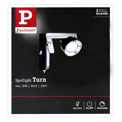 Paulmann 66670 - 1xGU10/10W Spot mural TURN 230V noir