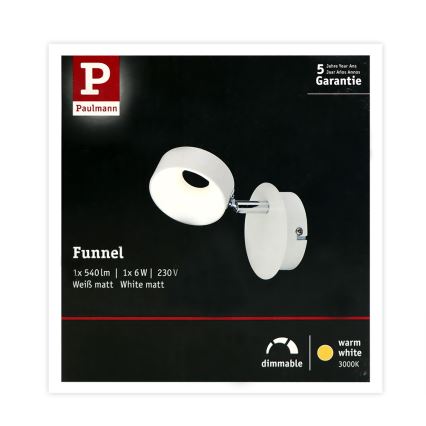 Paulmann 66732 - 1xLED/6W Spot mural à intensité variable FUNNEL 230V blanc