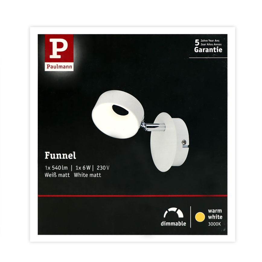 Paulmann 66732 - 1xLED/6W Spot mural à intensité variable FUNNEL 230V blanc