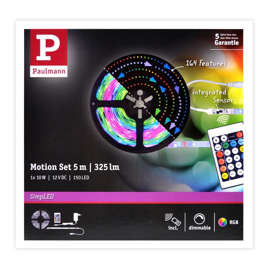 Paulmann 70513 - Ruban LED RGB à intensité variable SIMPLED 5m 230V + Télécommande