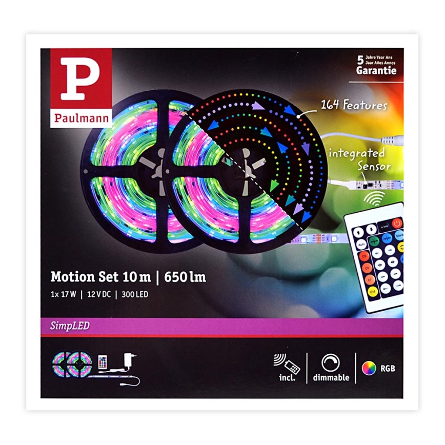 Paulmann 70515 - Ruban LED RGB à intensité variable SIMPLED 10m 230V +  Télécommande