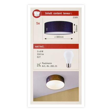 Paulmann 70951 - Plafonnier 2xE27/20W MARI 230V bleu