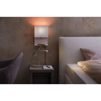 Paulmann 78913 - LED/2,5W + 1xE27/40W Applique murale avec tablette intégrée et port USB MERANI 230V blanche