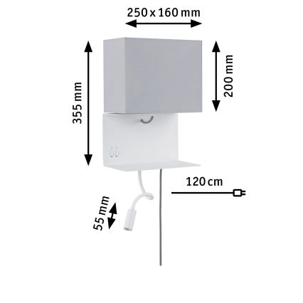 Paulmann 78913 - LED/2,5W + 1xE27/40W Applique murale avec tablette intégrée et port USB MERANI 230V blanche