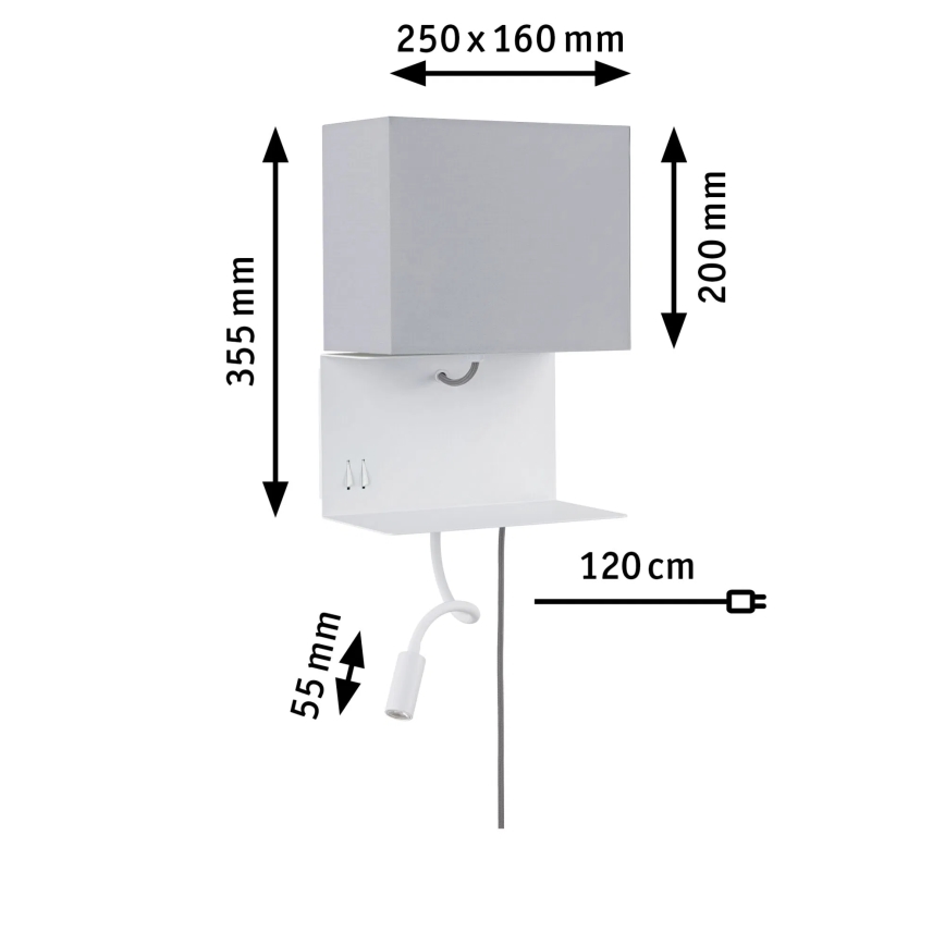 Paulmann 78913 - LED/2,5W + 1xE27/40W Applique murale avec tablette intégrée et port USB MERANI 230V blanche