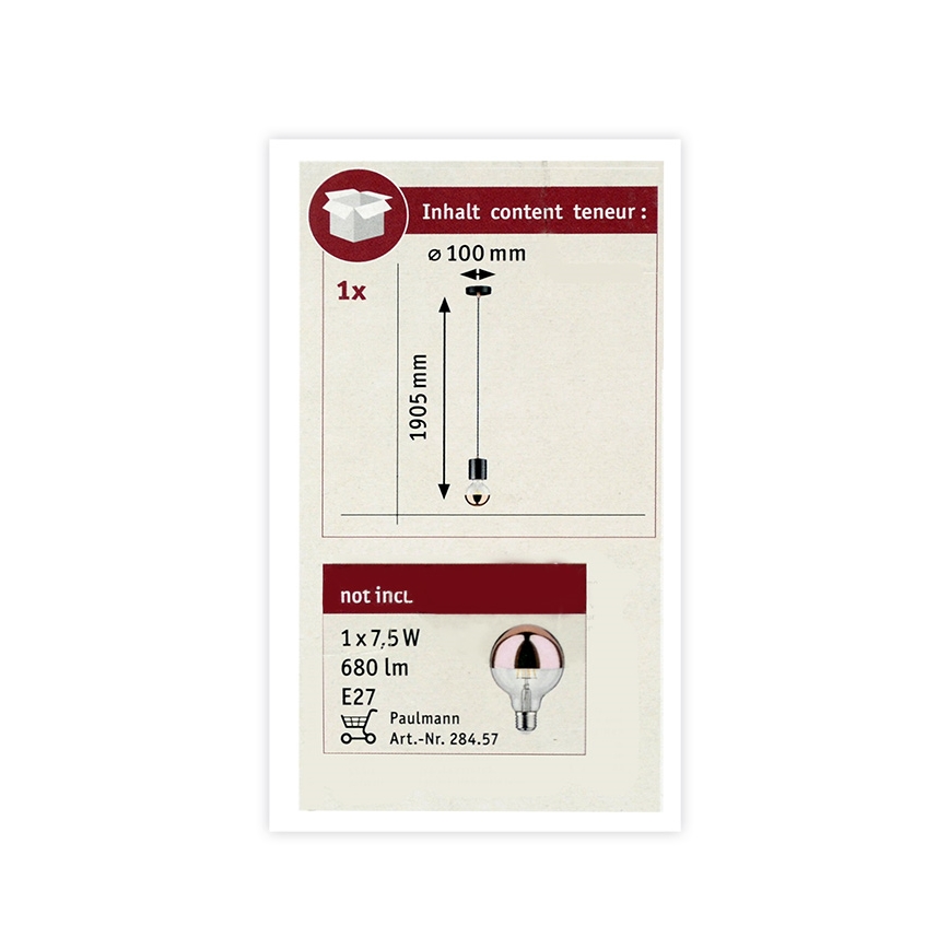 Paulmann 79605 - Suspension avec fil NORDIN 1xE27/20W/230V