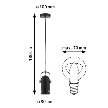 Paulmann 79766 - Suspension LED LAVEA 1xE27/8W sur câble, 230V, noire