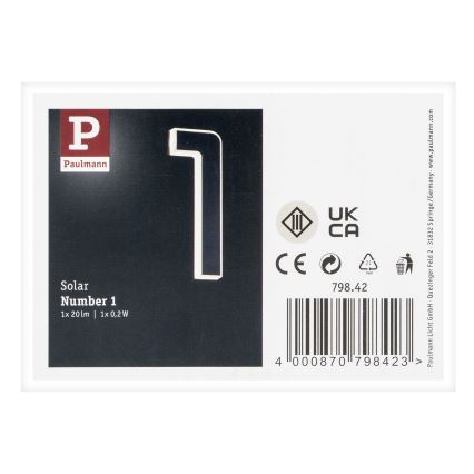 Paulmann 79842 - LED/0,2W IP44 Numéro de maison solaire 1,2V 1500 mAh