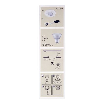 Paulmann 92027 - SET 3x LED-GU10/3,5W Spot encastrable QUALITY LINE