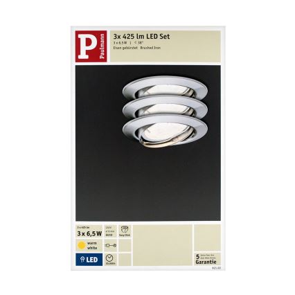 Paulmann 92102 - SET 3xLED-GU10/6,5W Spot encastrable 230V