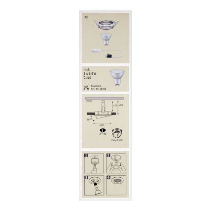 Paulmann 92102 - SET 3xLED-GU10/6,5W Spot encastrable 230V