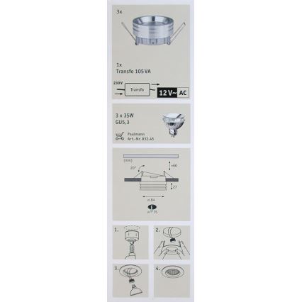 Paulmann 92548 - SET 3xGU5,3/35W Spot encastrable PREMIUM LINE 230V/12V
