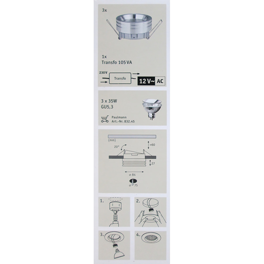 Paulmann 92548 - SET 3xGU5,3/35W Spot encastrable PREMIUM LINE 230V/12V