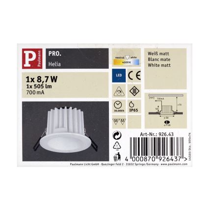 Paulmann 92643 - Spot encastrable LED salle de bain HELIA LED/8,7W/700mA 4000K