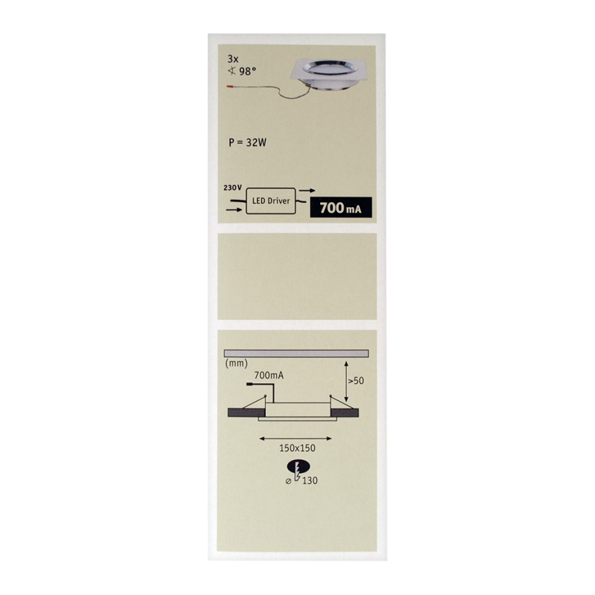 Paulmann 92695 - PACK 3x Luminaire LED encastrable à intensité modulable DICE 3xLED/8W/230V
