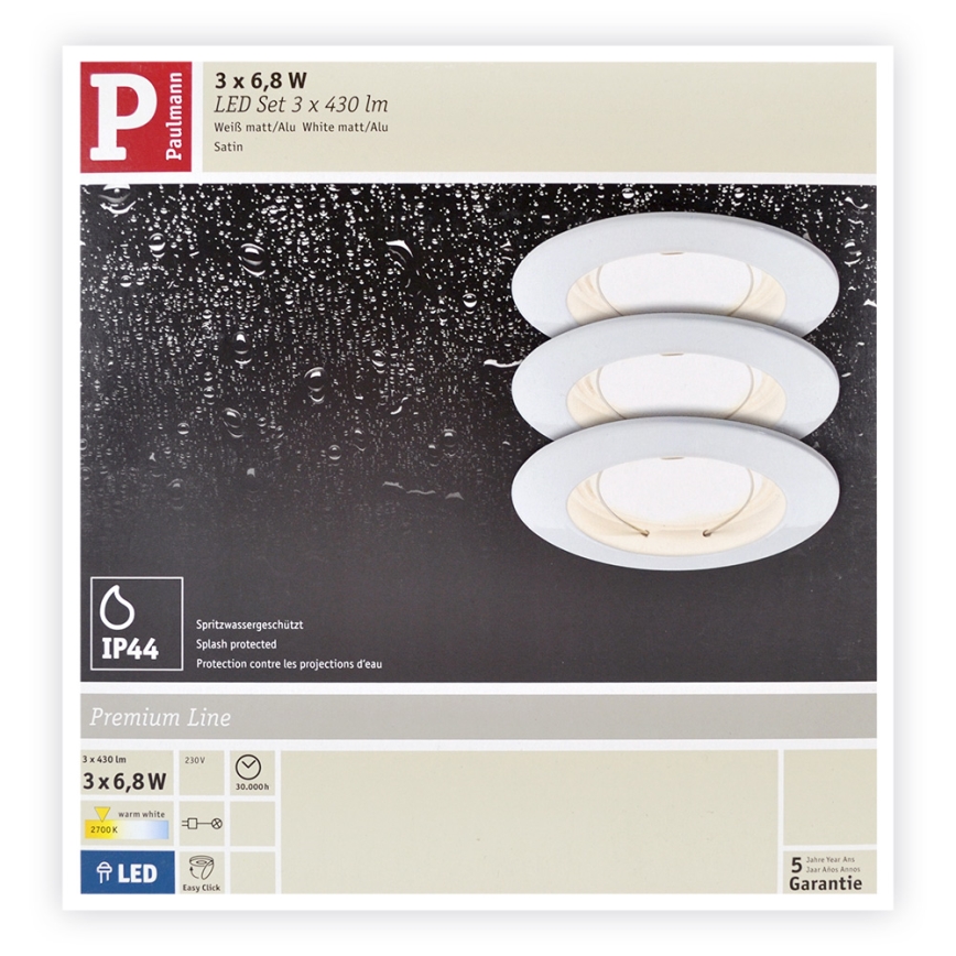 Paulmann  92721 - PACK 3xLED/6,8W IP44 spot encastrable salle de bain COIN 230V