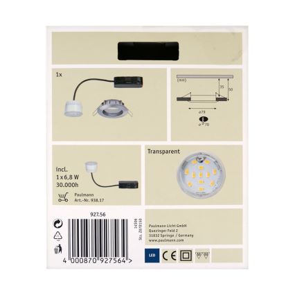 Paulmann 92756 - Spot encastrable LED salle de bain COIN 1xLED/6,8W/230V IP44