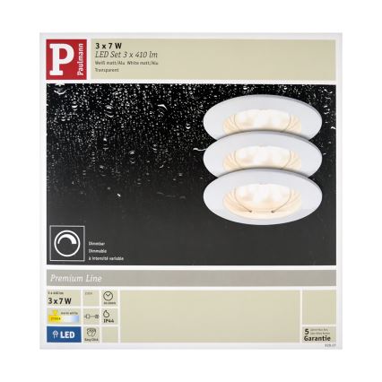 Paulmann 92807 - LOT 3xLED/7W Suspension salle de bain à intensité variable COIN 230V IP44