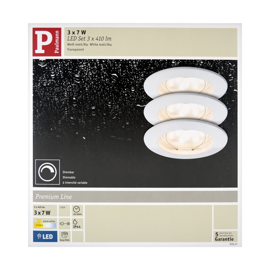 Paulmann 92807 - LOT 3xLED/7W Suspension salle de bain à intensité variable COIN 230V IP44