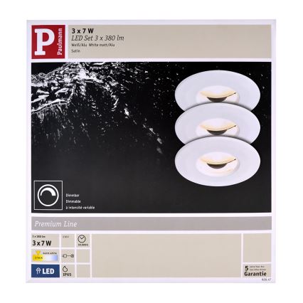 Paulmann 92847 - LOT 3x Spot encastrable LED salle de bain à intensité variable COIN 3xLED/7W/230V IP65