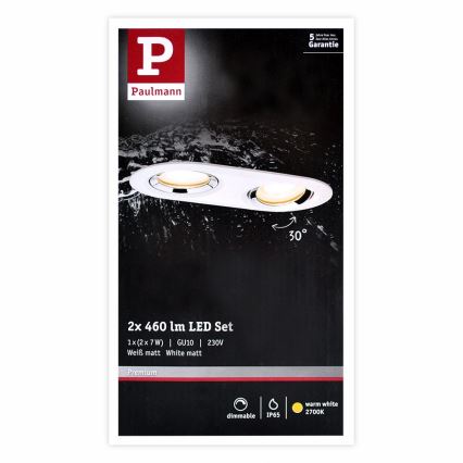 Paulmann 92901 - 2xLED-GU10/7W IP65 Luminaire de salle de bain encastré NOVA 230V