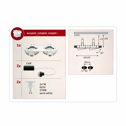 Paulmann 92901 - 2xLED-GU10/7W IP65 Luminaire de salle de bain encastré NOVA 230V