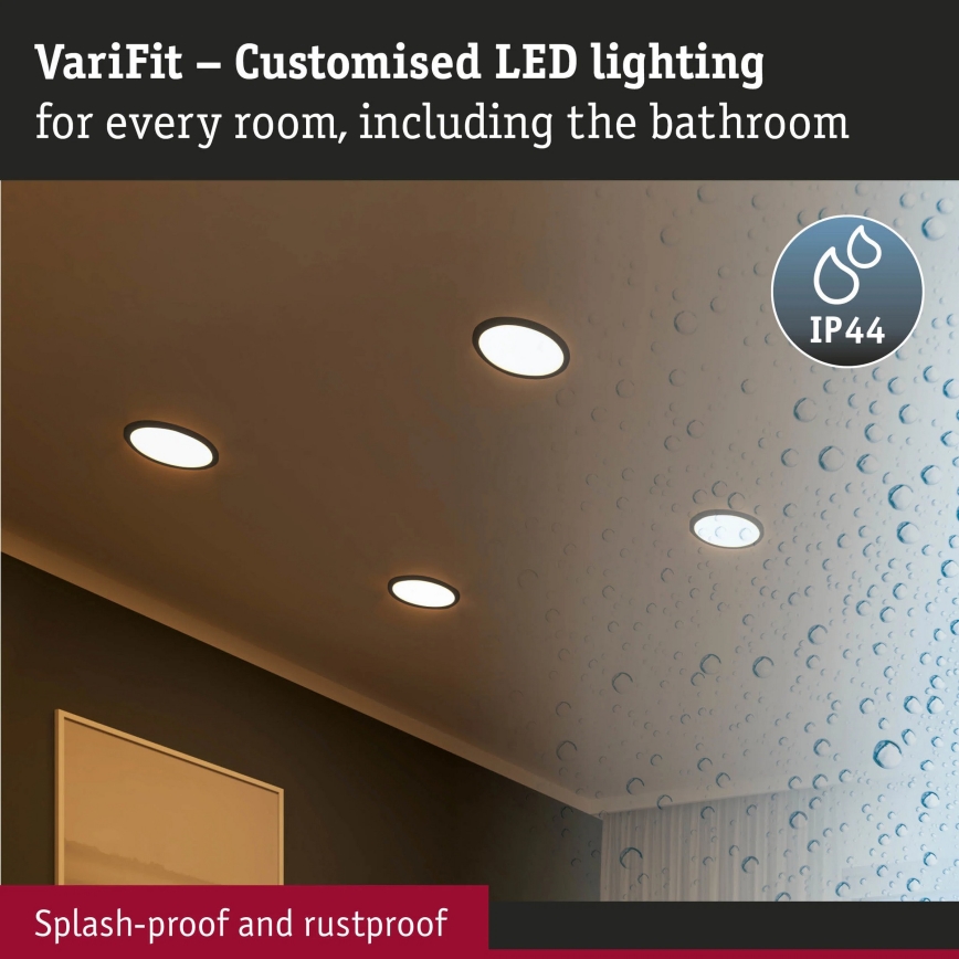 Paulmann 93102 - Plafonnier encastré LED AREO 16W IP44 pour salle de bains - 230V - 2000/3000/4000K - Ø 23 cm - noir