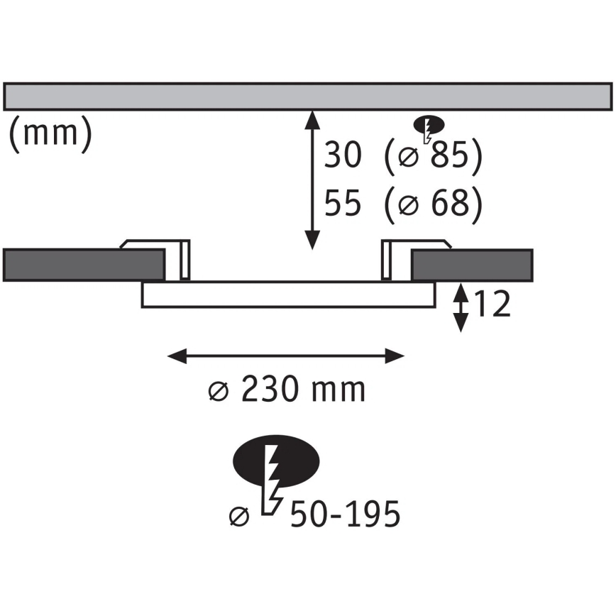 Paulmann 93102 - Plafonnier encastré LED AREO 16W IP44 pour salle de bains - 230V - 2000/3000/4000K - Ø 23 cm - noir