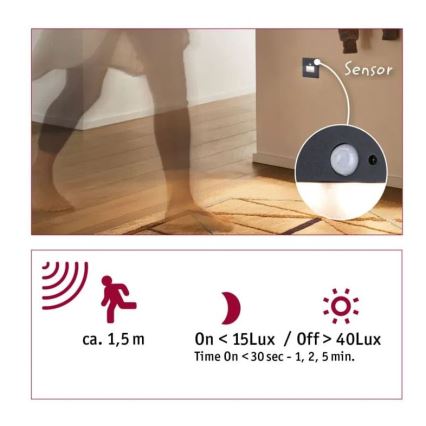 Paulmann 93135 - Spot d'escalier avec détecteur EDGE  LED/1,2W 230V noir