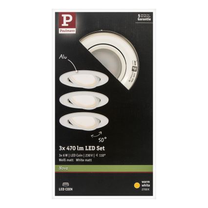 Paulmann 93449 - LOT 3xLED/6,5W IP23 Spot encastrable salle de bain NOVA 230V