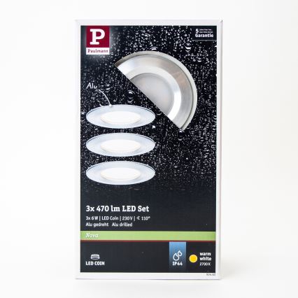 Paulmann 93462 - LOT 3xLED/6W IP44 Spot encastrable salle de bain NOVA 230V