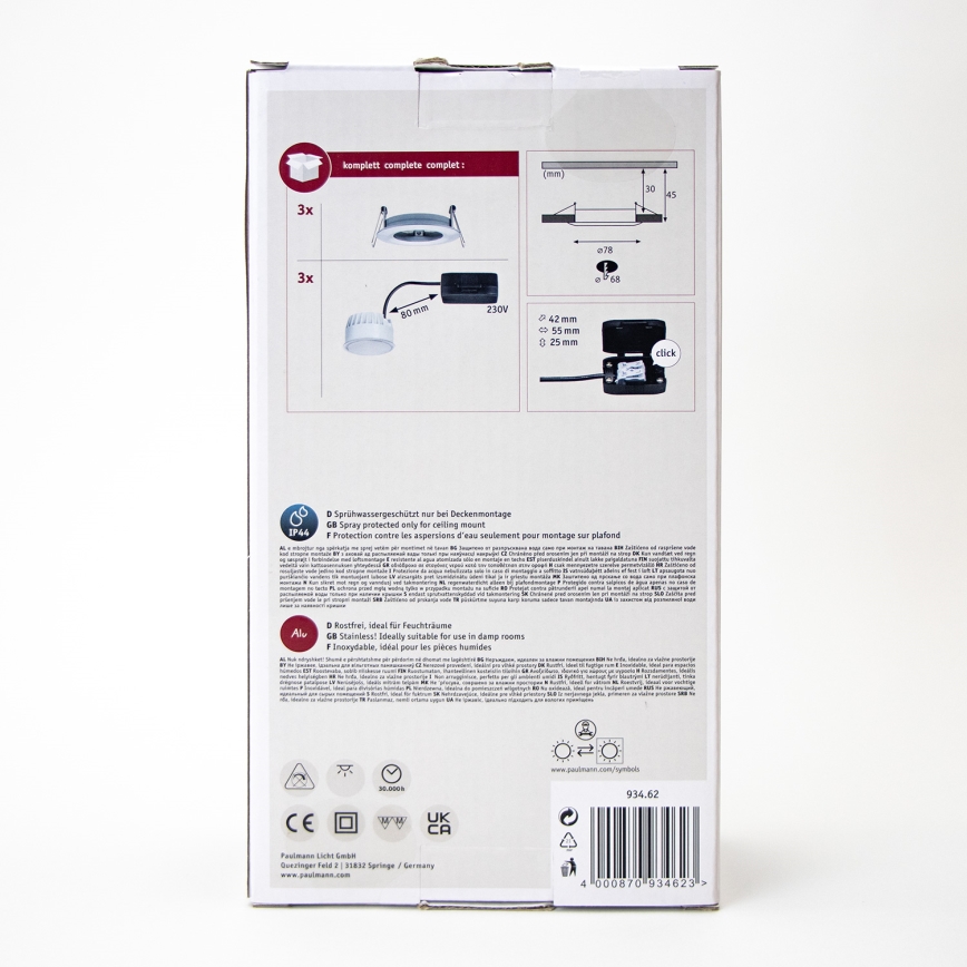 Paulmann 93462 - LOT 3xLED/6W IP44 Spot encastrable salle de bain NOVA 230V