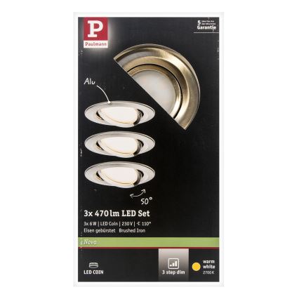 Paulmann 93483 - SET 3xLED/6,5W IP23 Luminaire de salle de bain encastrable à intensité variable NOVA 230V