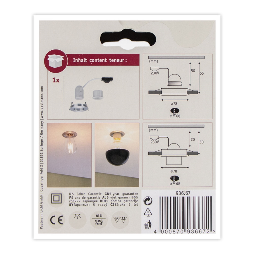 Paulmann 93667 - 1xE27/10W Spot encastrable NOVA 230V chrome mat