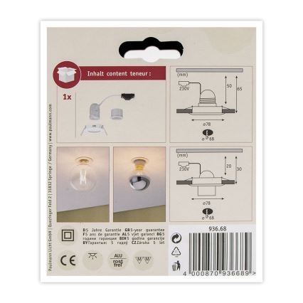 Paulmann 93668 - 1xE27/10W Spot encastrable NOVA 230V blanc