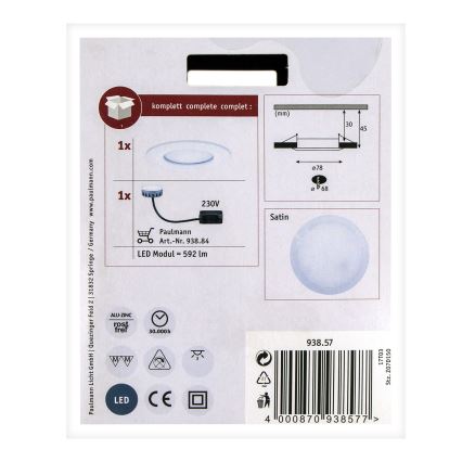 Paulmann 93857 - LED/6,8W IP44 Spot encastrable salle de bain COIN 230V