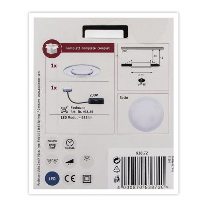 Paulmann 93872 - LED/6,8W IP44 Luminaire de salle de bain à intensité variable COIN 230V