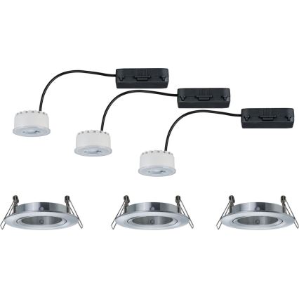 Paulmann 93943 - Lot de 3 spots encastrables LED 6,8 W IP23 dimmables pour salle de bains COIN 230 V