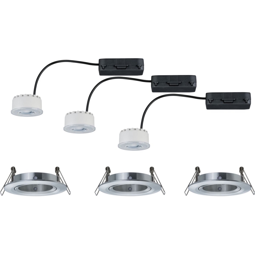Paulmann 93943 - Lot de 3 spots encastrables LED 6,8 W IP23 dimmables pour salle de bains COIN 230 V