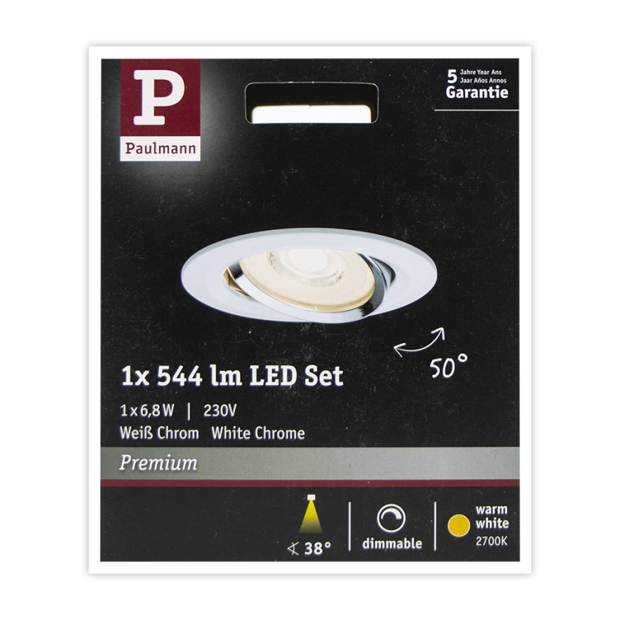 Paulmann 93945 - Luminaire de salle de bain encastrable à intensité variable LED/6,8W IP23 COIN 230V
