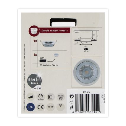 Paulmann 93945 - Luminaire de salle de bain encastrable à intensité variable LED/6,8W IP23 COIN 230V
