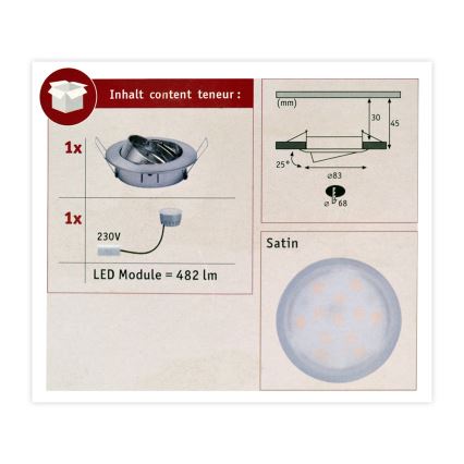 Paulmann 93963 - LED/7W IP23 Plafonnier de salle de bain à intensité variable COIN 230V