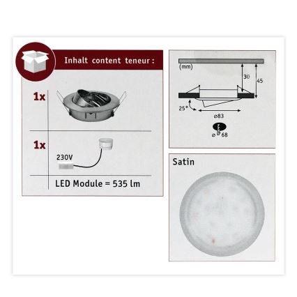 Paulmann 93979 - LED/6,8W IP23 Spot encastrable salle de bain COIN 230V