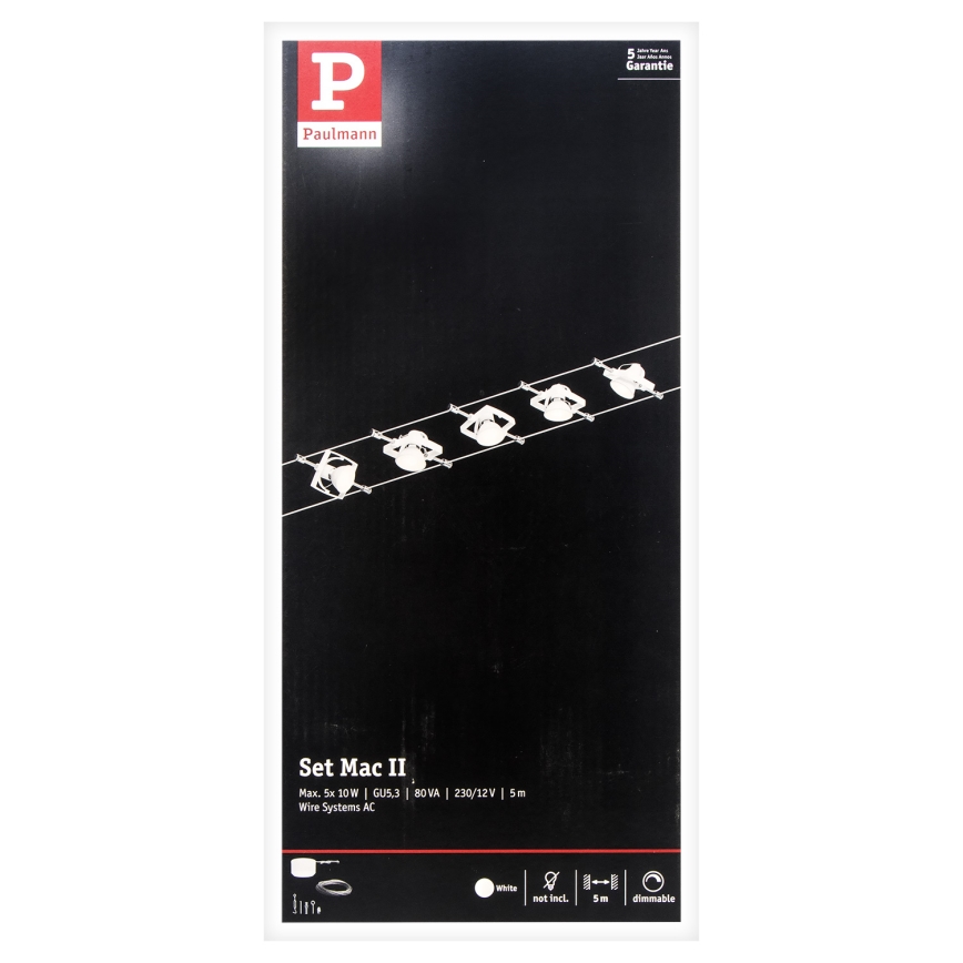 Paulmann 94134 - ENSEMBLE 5xGU5,3/10W Système complet sur câble MAC 230V blanc