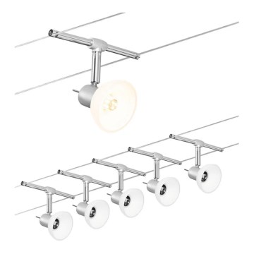 Paulmann 94136 - Kit 5x GU5,3/10W, système d'éclairage complet sur câble SHEELA 230V, finition chrome brillant