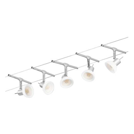 Paulmann 94136 - Kit 5x GU5,3/10W, système d'éclairage complet sur câble SHEELA 230V, finition chrome brillant