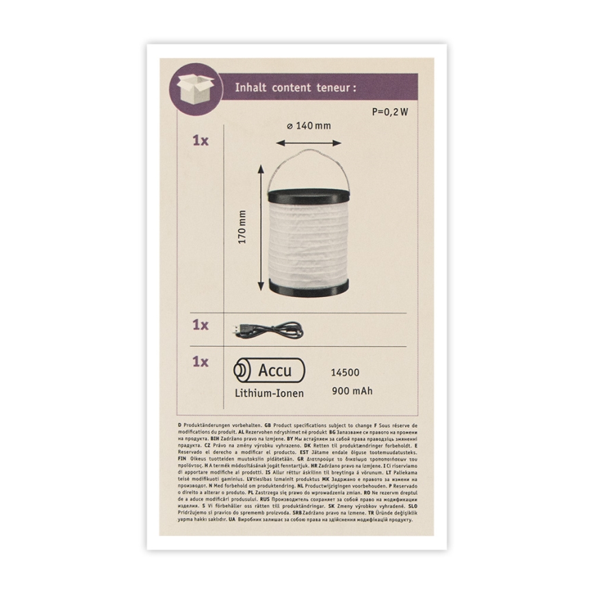 Paulmann 94169 - LED/0,2W IP44 Éclairage extérieur décoratif MOBILE 3,7V 900 mAh